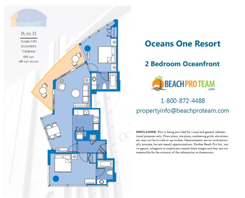 Oceans One Floor Plan H - 2 Bedroom Oceanfront Corner